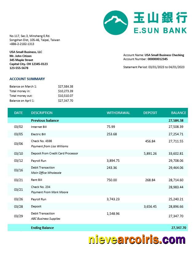 E.SUN Commercial Bank business statement